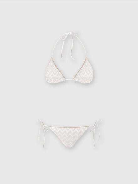 Bikini in misto viscosa con zig zag tono su tono e lurex, Bianco  - MC22SP00BR00YIS01CF