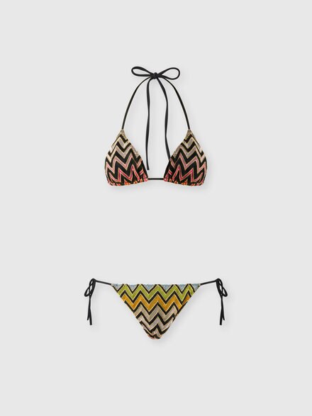 Chevron Pattern Bikini in Viscose and Lamé, Multicoloured  - MC22SP00BR012RSM9QH