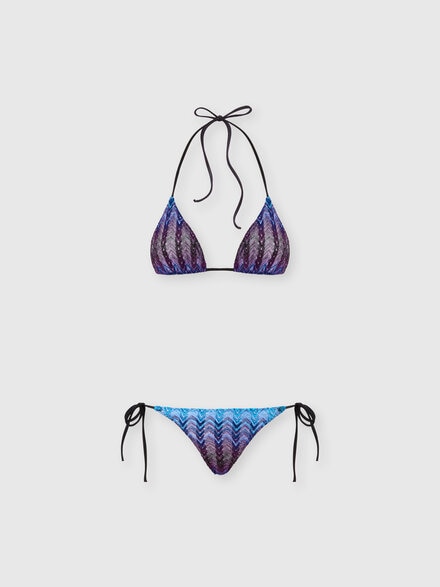 Bikini aus Viskose und Lamé mit Chevron-Muster, Blau - MC22SP00BR012US6152