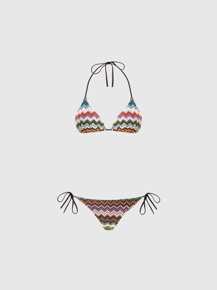 Triangle bikini in lamé viscose with pixel-effect zigzag pattern, Black & Multicoloured - MC22SP00BR014FSM9YJ