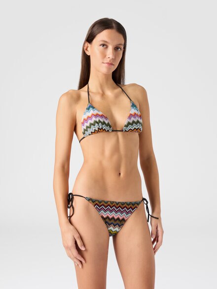 Triangle bikini in lamé viscose with pixel-effect zigzag pattern, Black & Multicoloured - MC22SP00BR014FSM9YJ