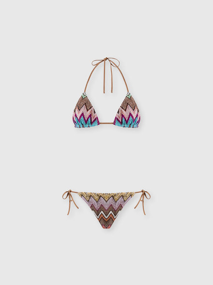 Bikini en viscose lam&eacute; &agrave; grand motif zigzag, Noir & Multicolore - MC22SP00BR014KSM9YK