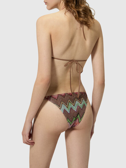 Bikini en viscose lam&eacute; &agrave; grand motif zigzag, Noir & Multicolore - MC22SP00BR014KSM9YK