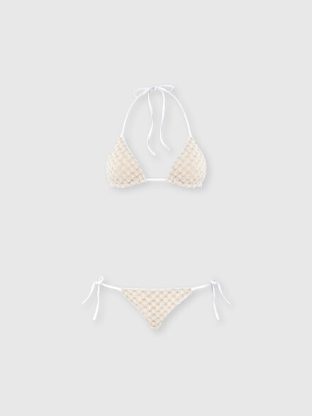 Triangle bikini in lamé viscose with raschel workmanship, White  - MC22SP00BR014RS01JW