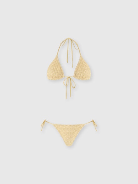 Triangle bikini in lamé viscose with raschel workmanship, Gold - MC22SP00BR014RS10BY