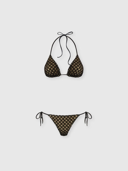 Triangle bikini in lamé viscose with raschel workmanship, Black - MC22SP00BR014RS91RE