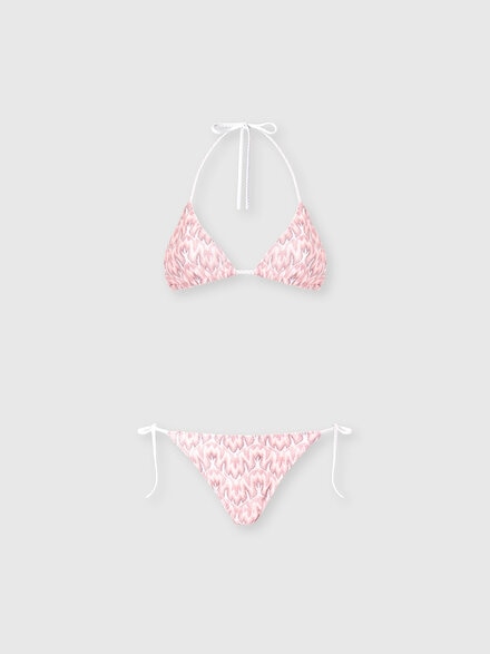 Bikini triangular de viscosa lam&eacute; con motivo de follaje, Multicolor  - MC22SP00BR014XS30FW