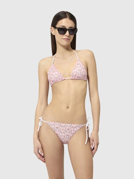 Bikini triangular de viscosa lam&eacute; con motivo de follaje, Multicolor  - MC22SP00BR014XS30FW