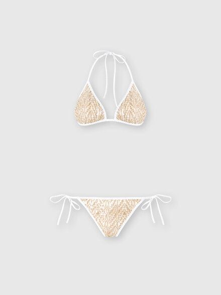 Bikini in lam&eacute; viscose with lace motif and sequins, Gold& White  - MC22SP00BR014YS10BZ
