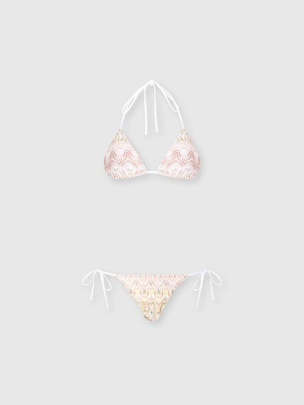 Bikini en m&eacute;lange de viscose lam&eacute; &agrave; motif dentelle space-dye, Rose & Or - MC22SP00BR015FS2099