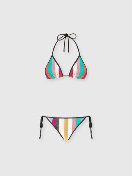 Triangle bikini in lamé striped ribbed knit, Multicoloured  - MC22SP00BT0092SM9MU