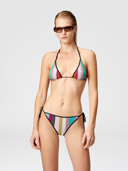 Triangle bikini in lamé striped ribbed knit, Multicoloured  - MC22SP00BT0092SM9MU