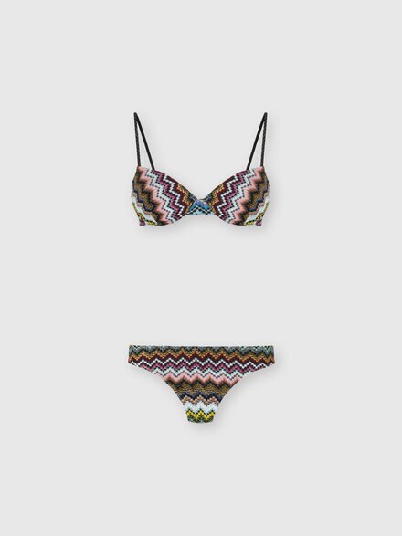 Balcony bikini in lamé viscose with zigzag pixel-effect pattern, Black & Multicoloured - MC22SP01BR014FSM9YJ