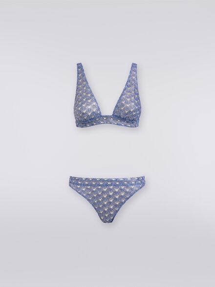 Bikini en viscose effet dentelle avec finition lucide, Bleu - MC22SP02BR00TC94045