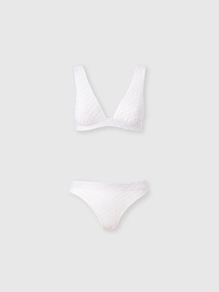 Bralette bikini in lamé viscose with raschel workmanship, White  - MC22SP02BR014RS01JW