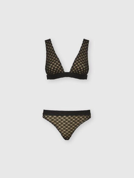 Bralette bikini in lamé viscose with raschel workmanship, Black - MC22SP02BR014RS91RE