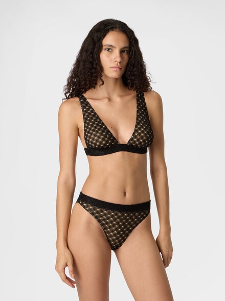 Bralette bikini in lamé viscose with raschel workmanship, Black - MC22SP02BR014RS91RE