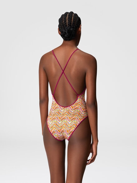 Reversible one-piece swimsuit with print and V-neck, Multicoloured  - MC22SP03BJ00LHSM9MZ