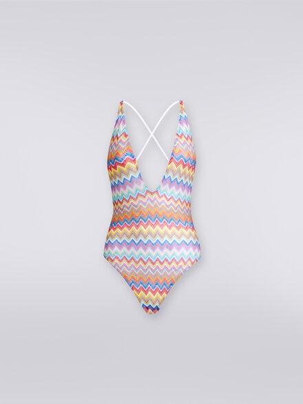 Zigzag print one-piece swimming costume with V-neckline, Multicoloured  - MC22SP03BR00XPSM9DM