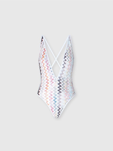 One-piece swimsuit with V-neck and sequins, Multicoloured  - MC22SP03BR012VSM9QG