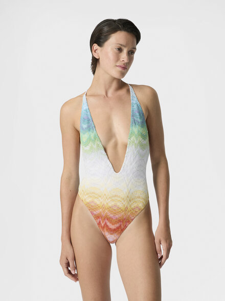 One-piece swimsuit in shaded lam&eacute; viscose, Multicoloured  - MC22SP03BR014HSM9X1
