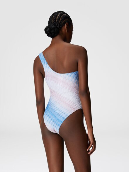 One-shoulder swimsuit in viscose and lamé, Blue & Pink   - MC22SP04BR0131S72L3