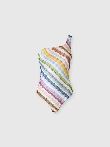 Costume intero monospalla con motivo zig zag, Multicolore  - MC22SP04BR015ZSMSP1