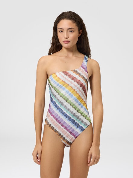 Costume intero monospalla con motivo zig zag, Multicolore  - MC22SP04BR015ZSMSP1