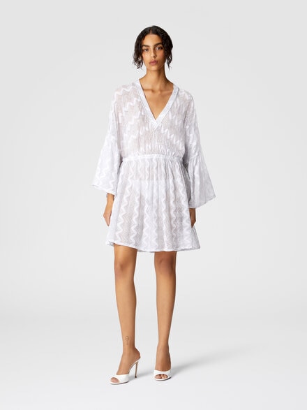 Cover-up dress in zig zag lamé viscose with wide sleeves, Silver - MC22SQ03BR00ZXS01FJ