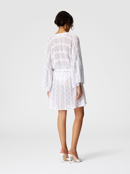 Cover-up dress in zig zag lamé viscose with wide sleeves, Silver - MC22SQ03BR00ZXS01FJ