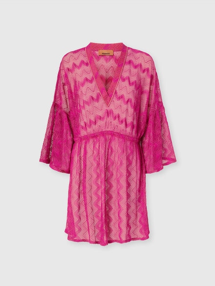Cover-up dress in zig zag lamé viscose with wide sleeves, Purple  - MC22SQ03BR00ZXS5074