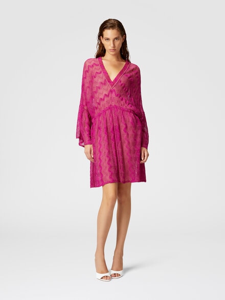Cover-up dress in zig zag lamé viscose with wide sleeves, Purple  - MC22SQ03BR00ZXS5074