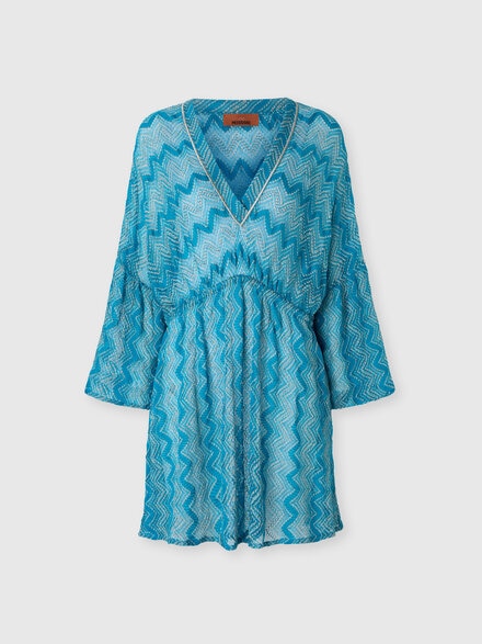 Cover-up-Kleid aus Zick-Zack-Lamé-Viskose mit weiten Ärmeln, Grün  - MC22SQ03BR00ZXS614P