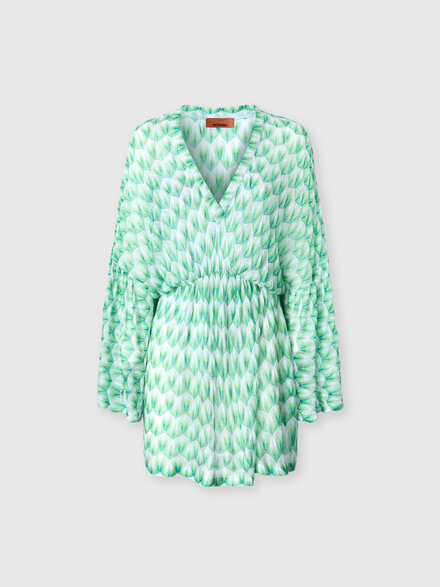 Kurze Strandtunika aus Viskose mit Blumenmuster, Mehrfarbig  - MC22SQ03BR014IS72OR