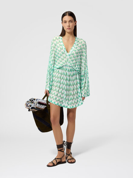 Kurze Strandtunika aus Viskose mit Blumenmuster, Mehrfarbig  - MC22SQ03BR014IS72OR