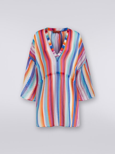 Short cover up kaftan in zigzag cotton and silk, Multicoloured  - MC22SQ03BW00PNSM99F