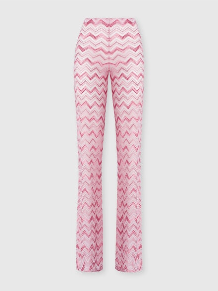 Flare trousers in slub zigzag viscose blend, White &  Pink  - MC23SI01BJ00NBS30EV