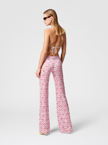 Pantalón acampanado en mezcla flameada de viscosa en zigzag, Blanco &  Rosa - MC23SI01BJ00NBS30EV