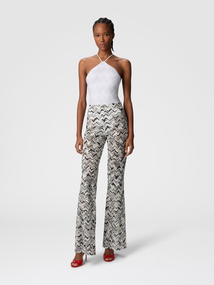 Flare trousers in slub zigzag viscose blend, Black - MC23SI01BJ00NBS91NP