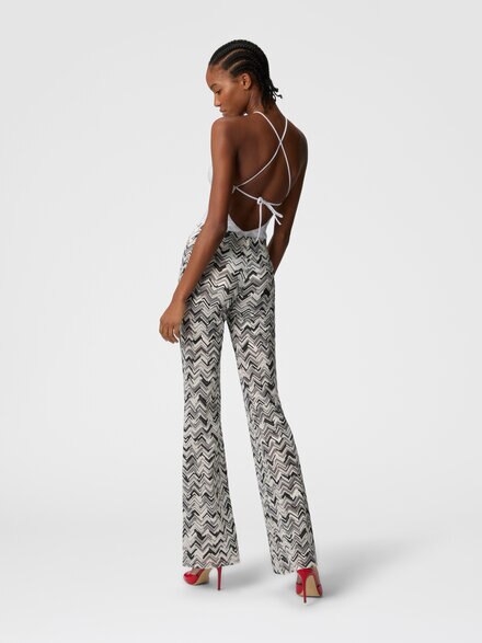 Flare trousers in slub zigzag viscose blend, Black - MC23SI01BJ00NBS91NP