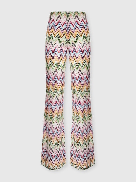 Flared pants in stretch viscose with lace pattern and zigzag motif, Multicoloured  - MC23SI01BJ00QLSM9Z9