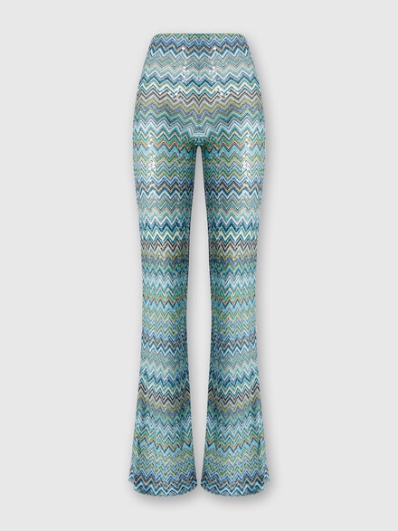 Pantalón acampanado de viscosa lamé en zig zag con lentejuelas y flecos, Multicolor  - MC23SI01BR011YSM9O9