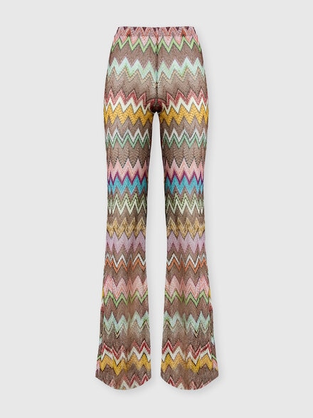 Pantalones de playa de viscosa lam&eacute; con macro motivo de zigzag, Negro & Multicolor - MC23SI01BR014KSM9YK