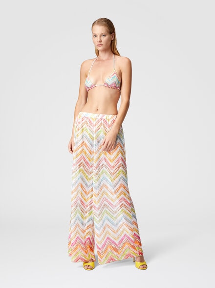 Printed tulle cover-up palazzo trousers, Multicoloured  - MC23SI02BR010XSM9N4
