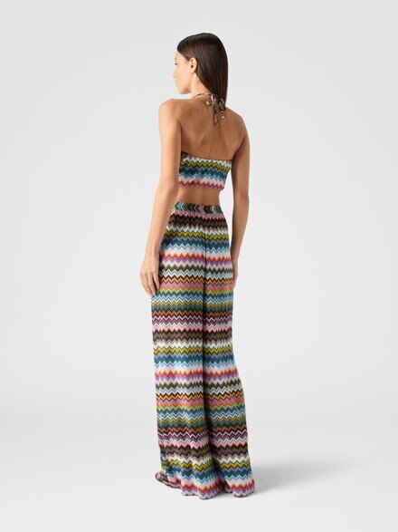 Beach cover-up pants in lamé viscose with pixel-effect zigzag pattern, Black & Multicoloured - MC23SI02BR014FSM9YJ