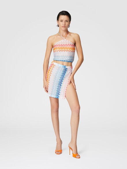 Lamé zigzag viscose blend top with halter neckline, Multicoloured  - MC23SK01BR00ZYSM9MW