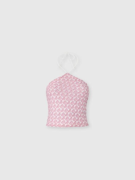 Top de encaje con escote halter, Rosa  - MC23SK01BR012TS30GH