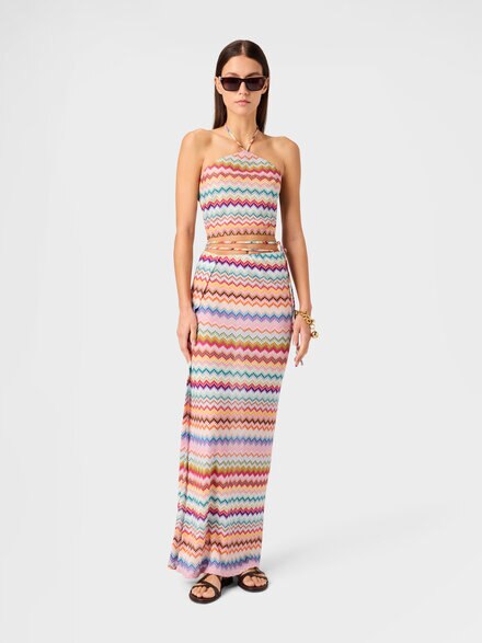 ピクセル風ジグザグ柄ラメビスコースのホルターネックトップ, マルチカラー  - MC23SK01BR014FSM9WV