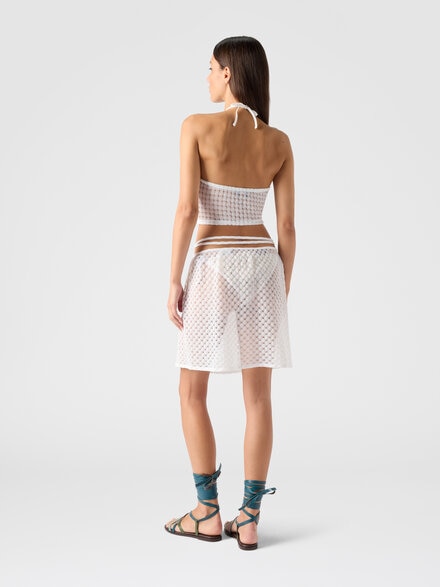 Top en viscose lamé avec travail raschel et encolure américaine, Blanc  - MC23SK01BR014RS01JW