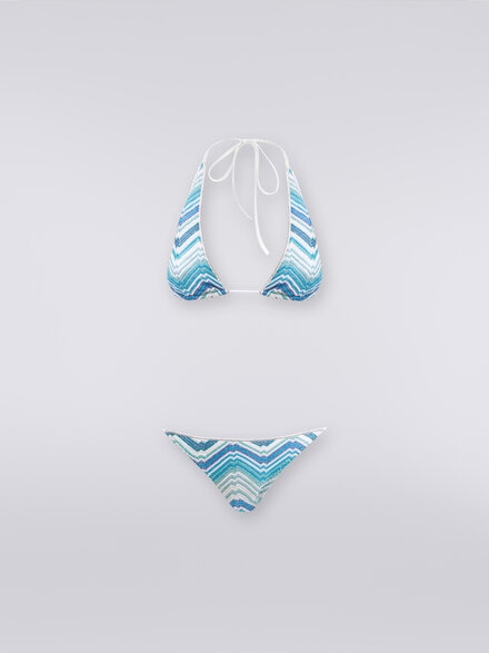 Bikini en viscose mélangée à motif chevrons avec lurex, Bleu - MC23SP00BR00XKS72G5